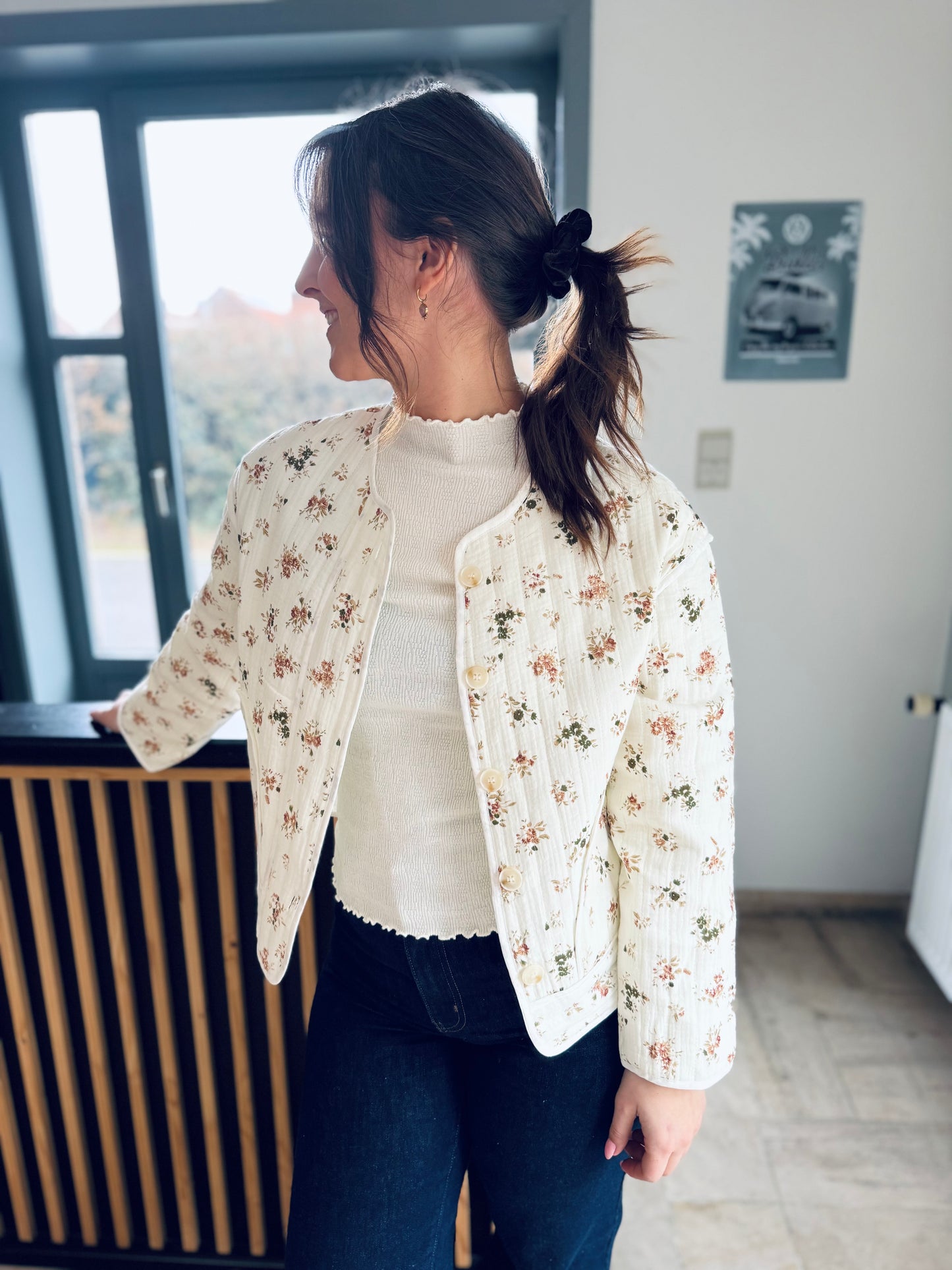 Linna écru - Veste fleurie