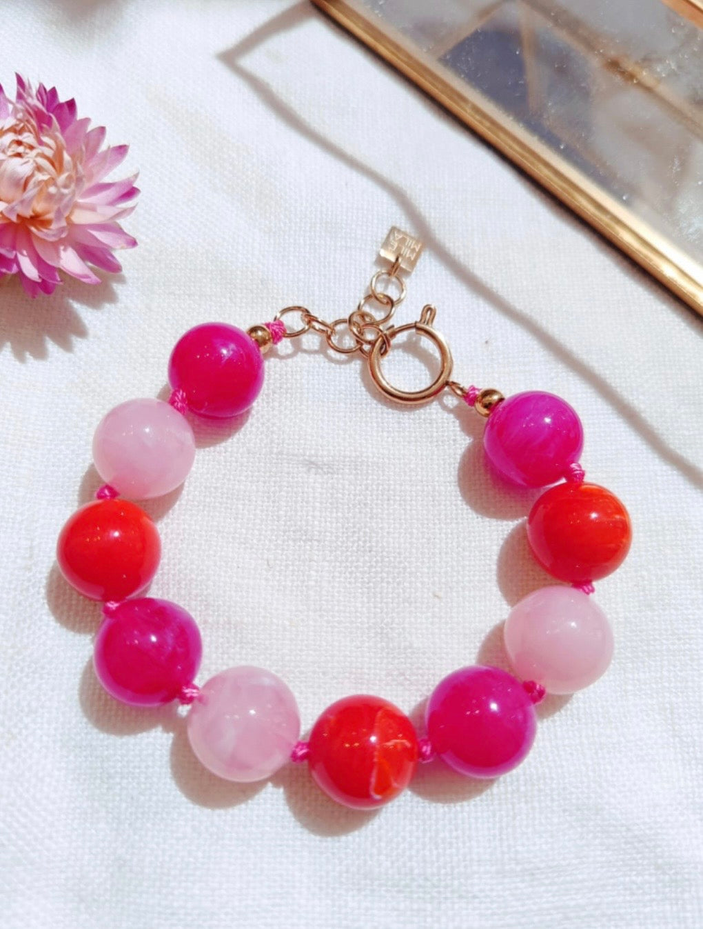 BRACELET RÉSINE - ROSE ET ROUGE