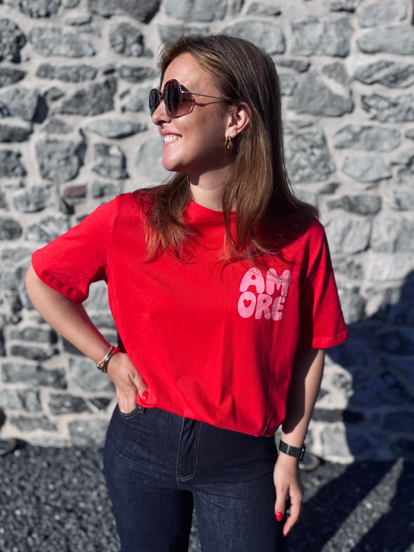 T-SHIRT AMORE - ROUGE ET ROSE