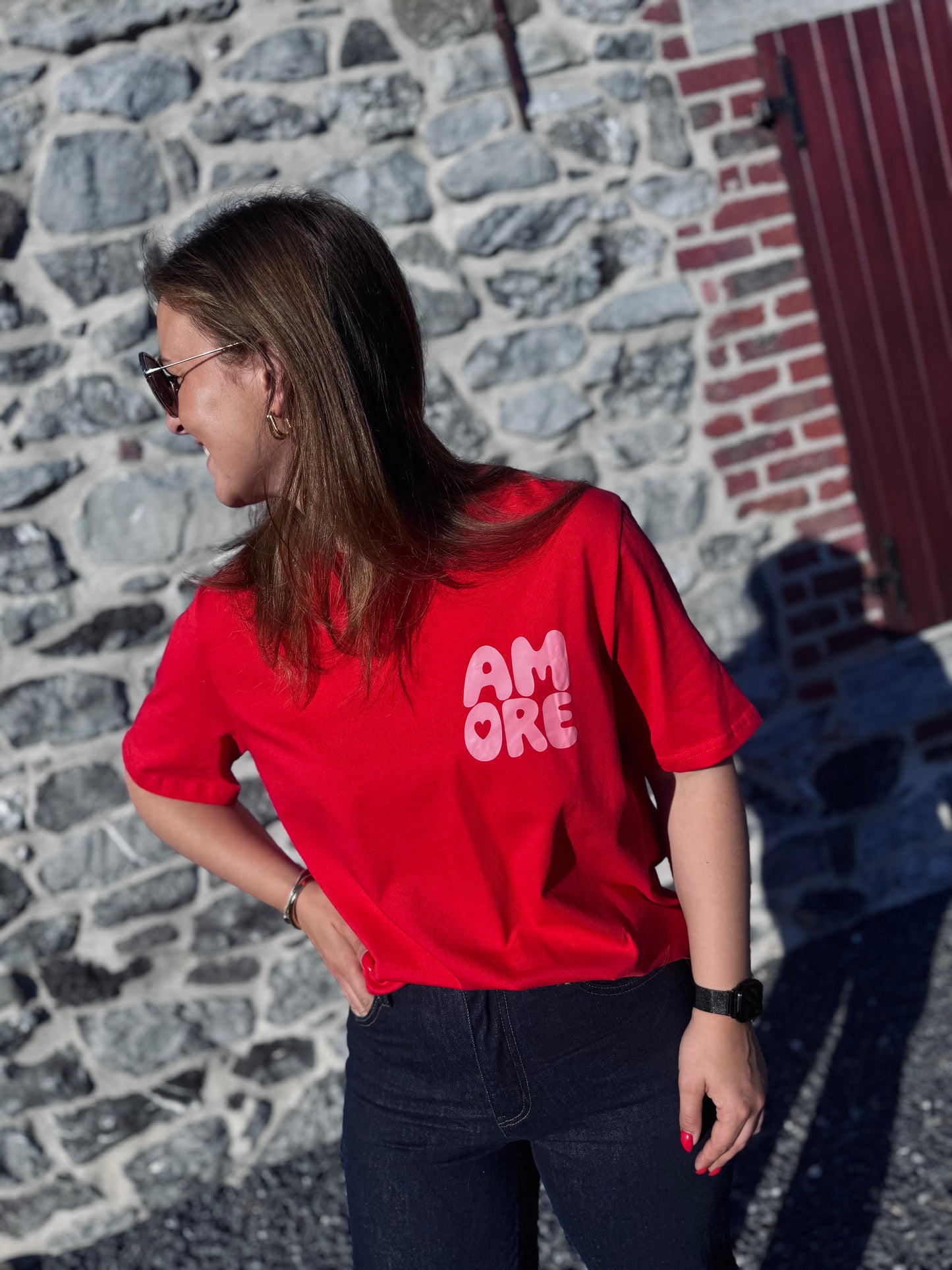 T-SHIRT AMORE - ROUGE ET ROSE