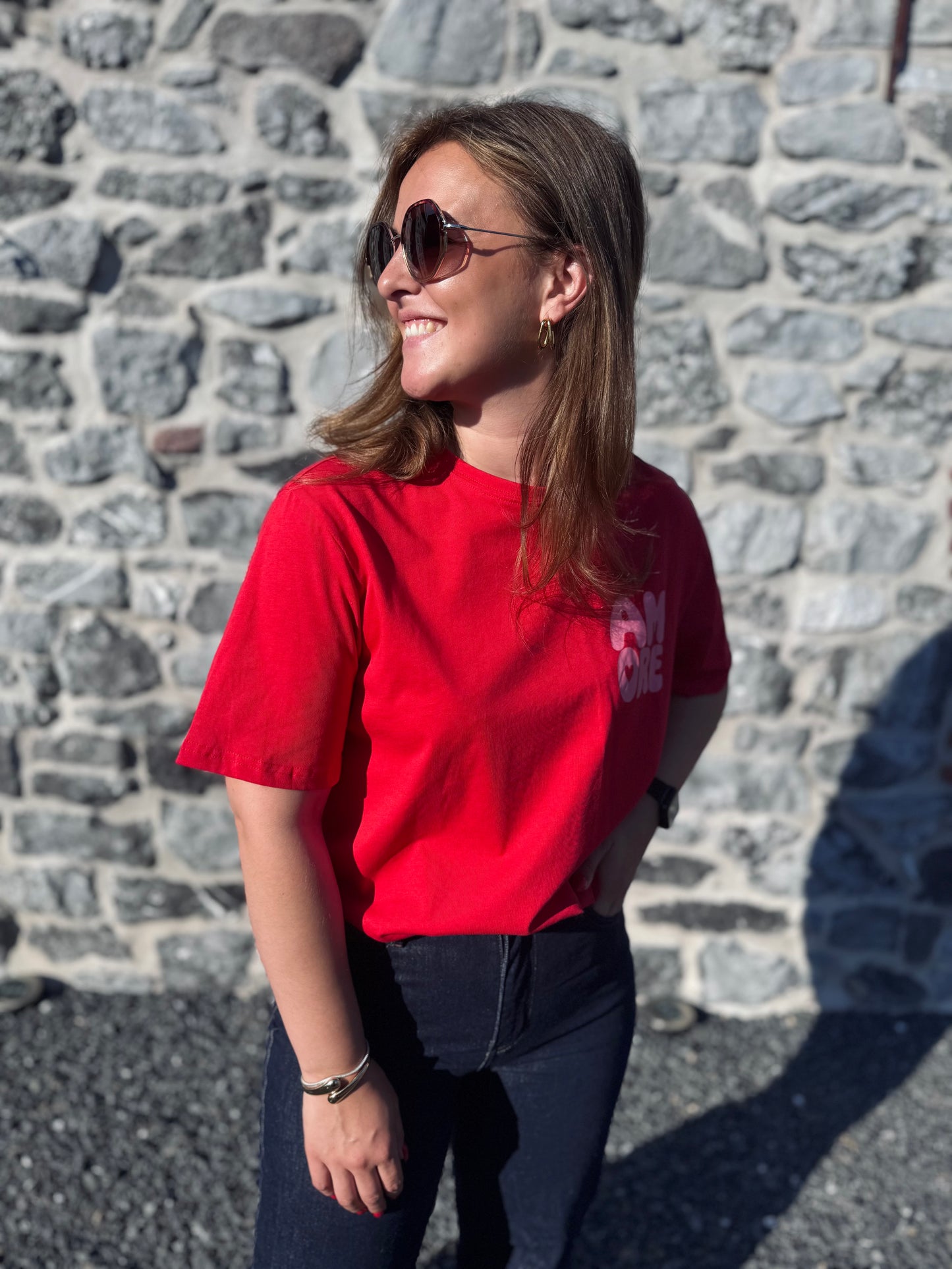 T-SHIRT AMORE - ROUGE ET ROSE