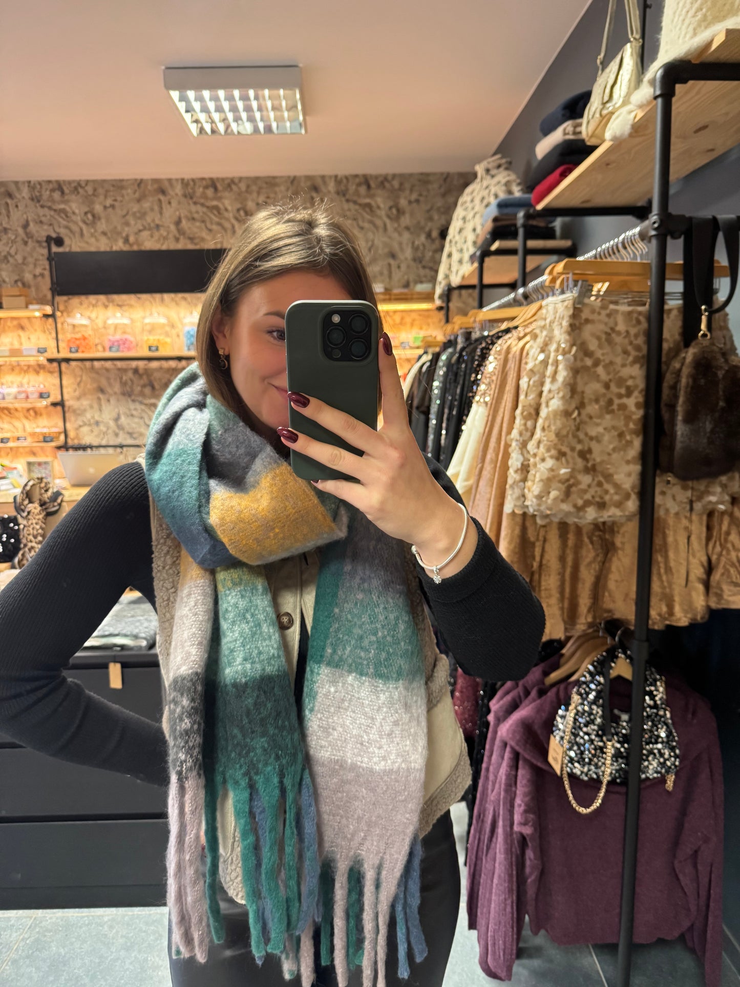 Echarpe Lola camel et turquoise