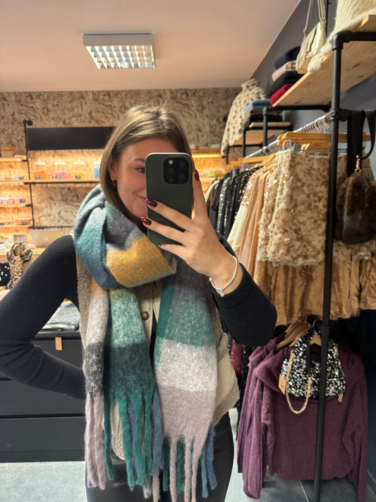 Echarpe Lola camel et turquoise