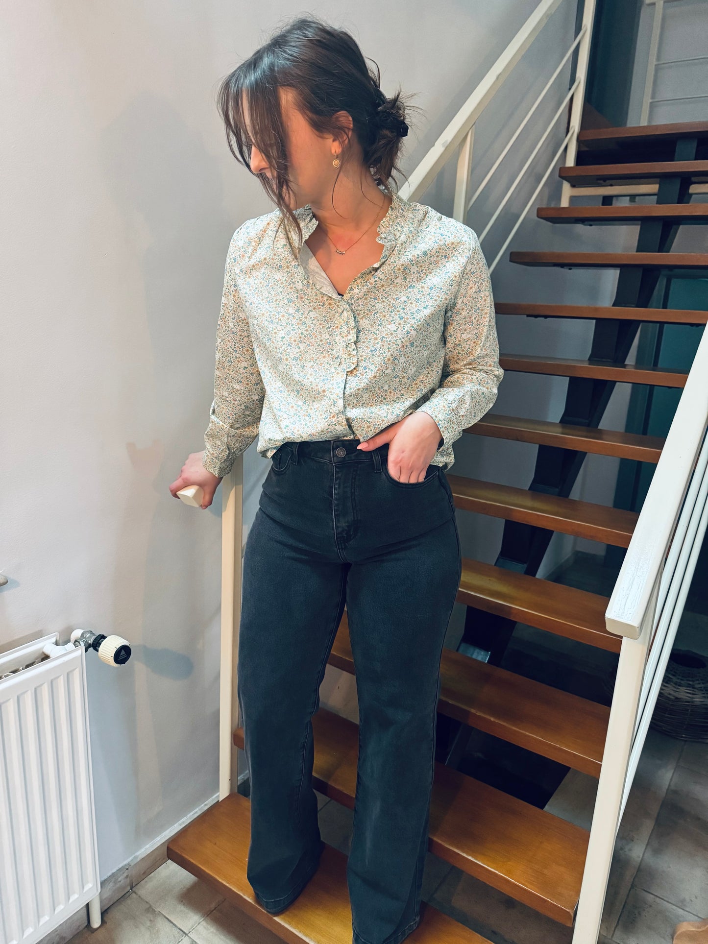 Lino gris - Jeans wide leg