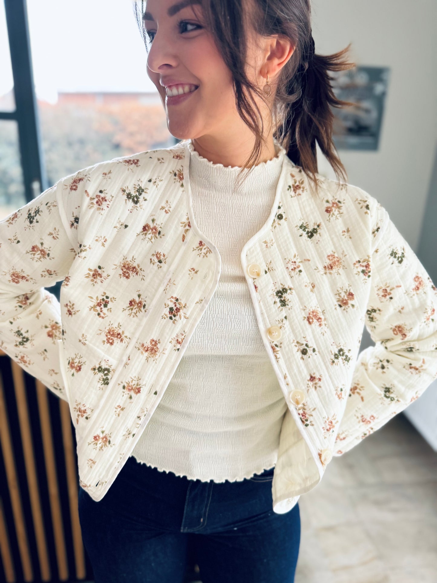 Linna écru - Veste fleurie