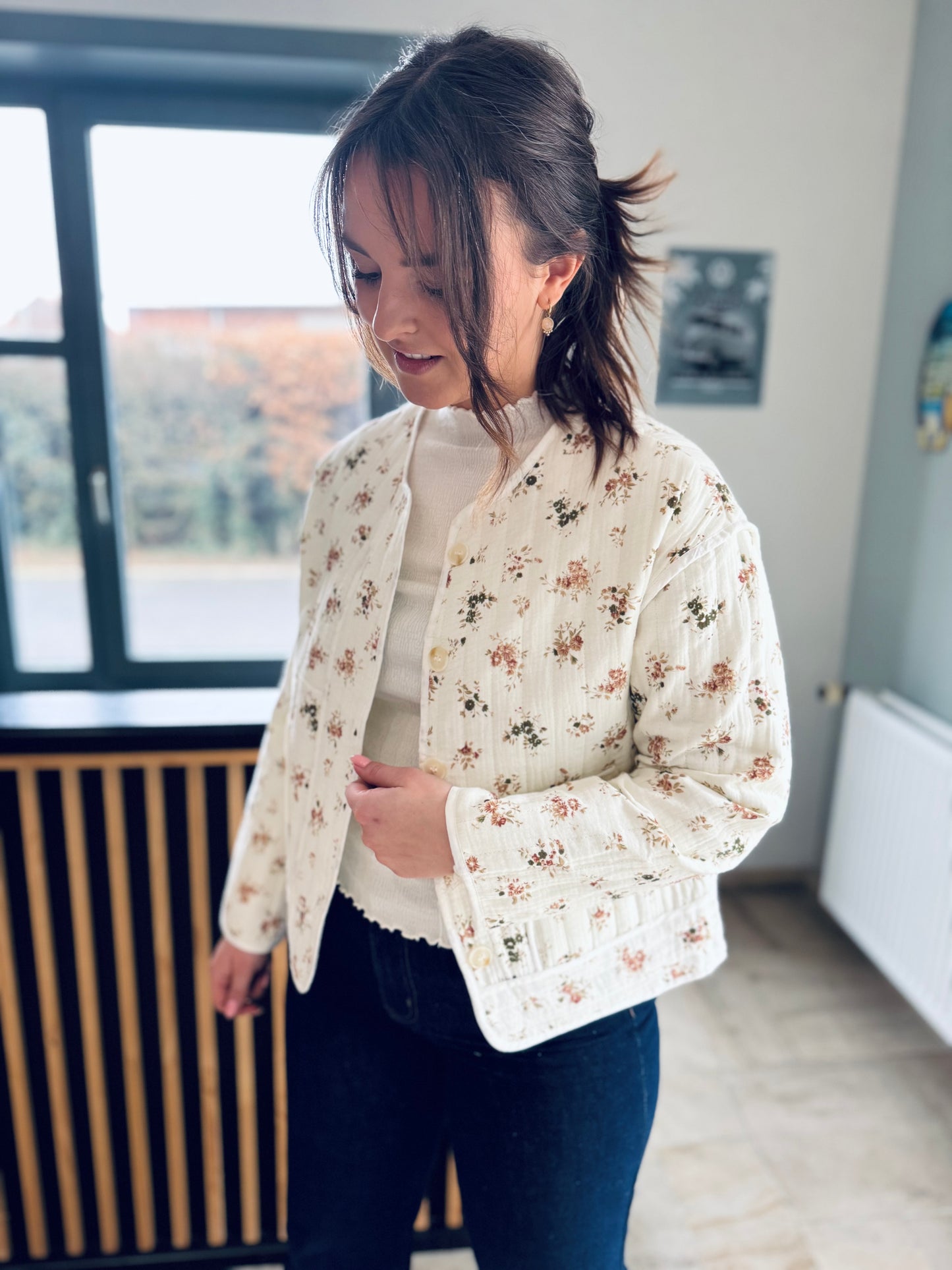 Linna écru - Veste fleurie