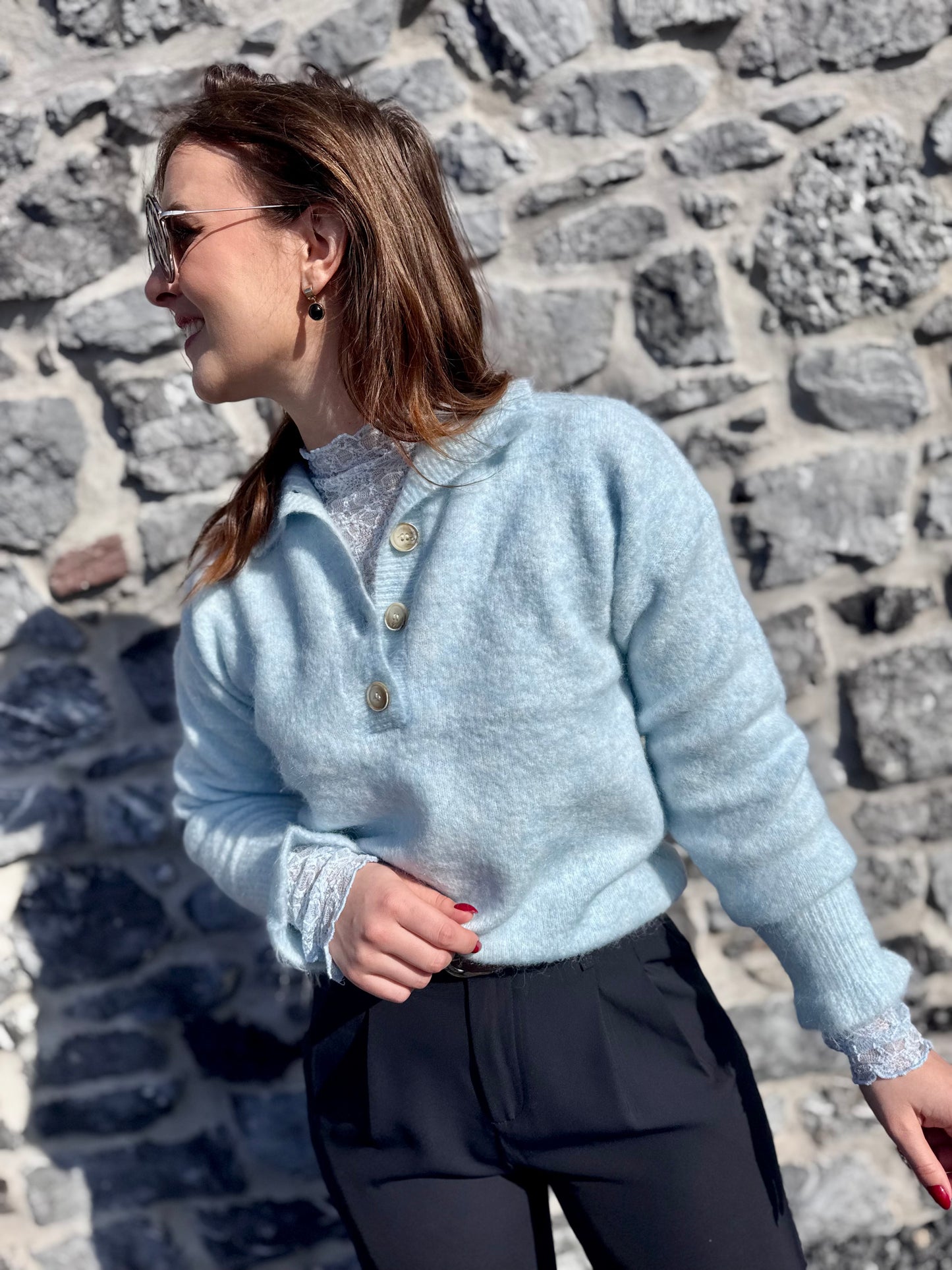 BLOUSE FLORE - BLEU
